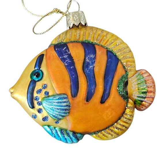 Tropical Fish Glass Christmas Ornament Orange Yellow Blue Lao Mai - Picture 1 of 12